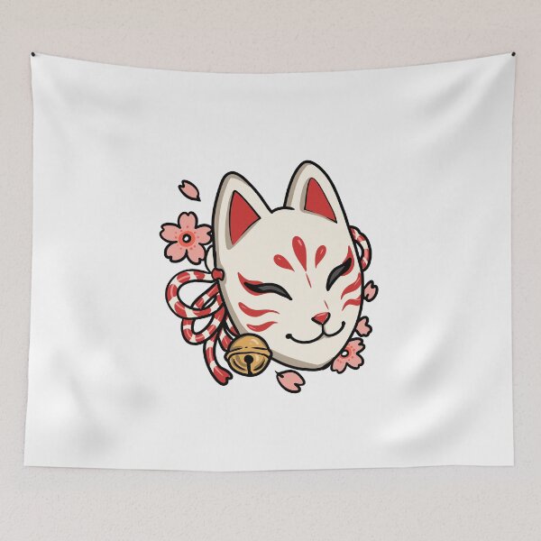 Item preview, Cute Kitsune Fox Mask Japanese Kawaii Sakura Design designed and sold by Dospart.