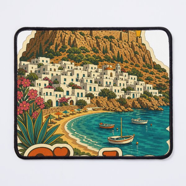 Item preview, Lindos Greece Travel Souvenir - Retro Illustration designed and sold by VisualArtsOasis.