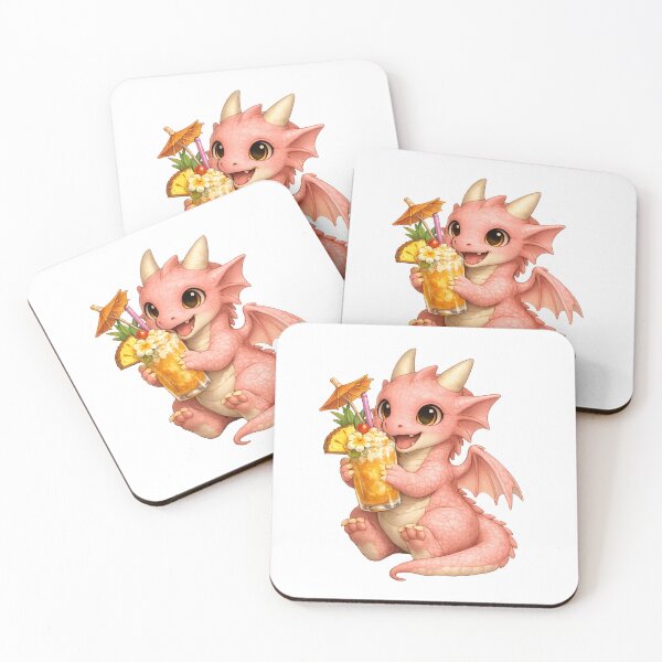 Item preview, Cute Tropical Baby Dragon Holding a Tropical Drink | Summer Dragon Fantasy designed and sold by Hatchling Hollow.