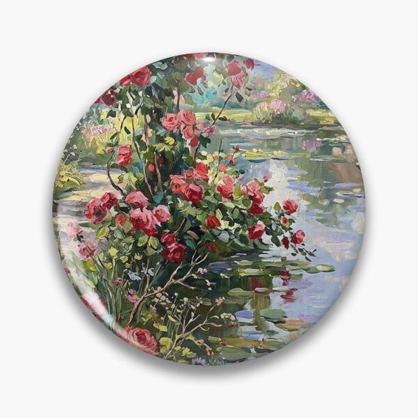 Item preview, Rose Garden Pond Cottage Impressionist Painting designed and sold by randyknudsen.