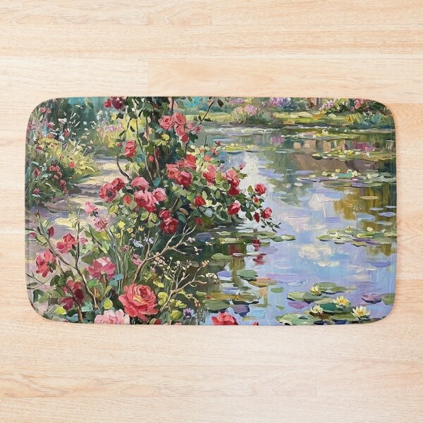 Item preview, Rose Garden Pond Cottage Impressionist Painting designed and sold by randyknudsen.