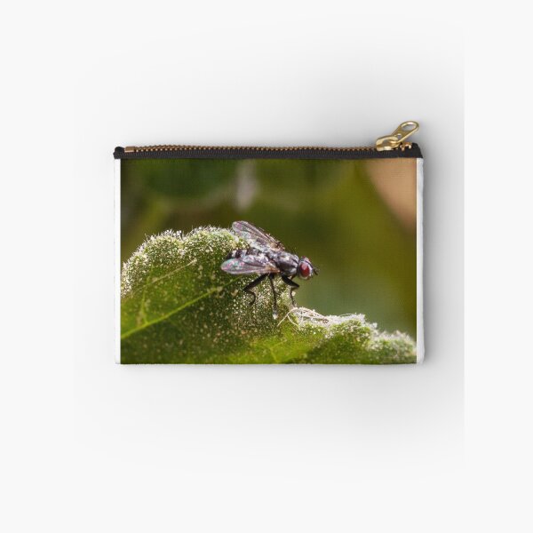 Item preview, Macro Close-Up of a Fly on a Fuzzy Green Leaf With Red Eyes and Iridescent Wings designed and sold by Nmallia.