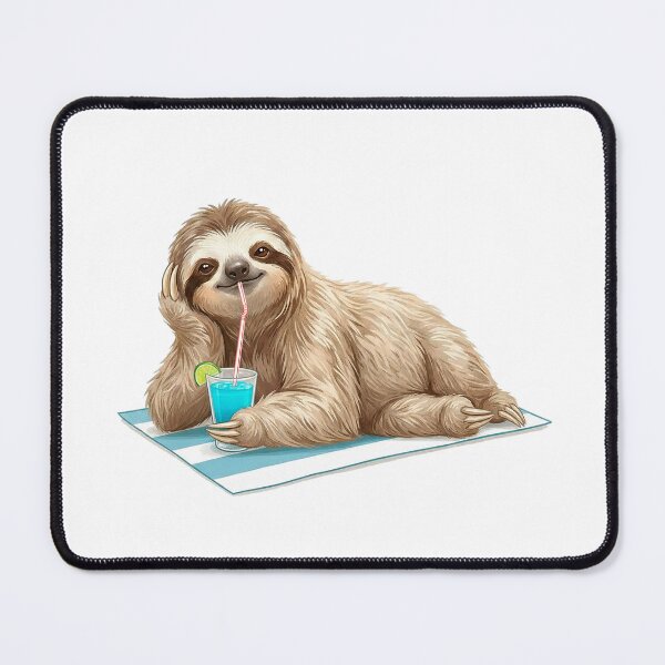 Item preview, Beach Sloth Relaxing With Summer Drink – Lazy Vacation Vibes Illustration designed and sold by Quiet Joy Studio.