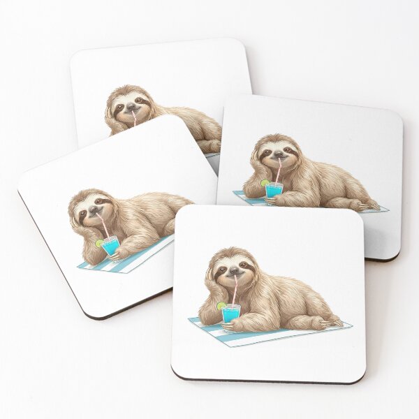 Item preview, Beach Sloth Relaxing With Summer Drink – Lazy Vacation Vibes Illustration designed and sold by Quiet Joy Studio.