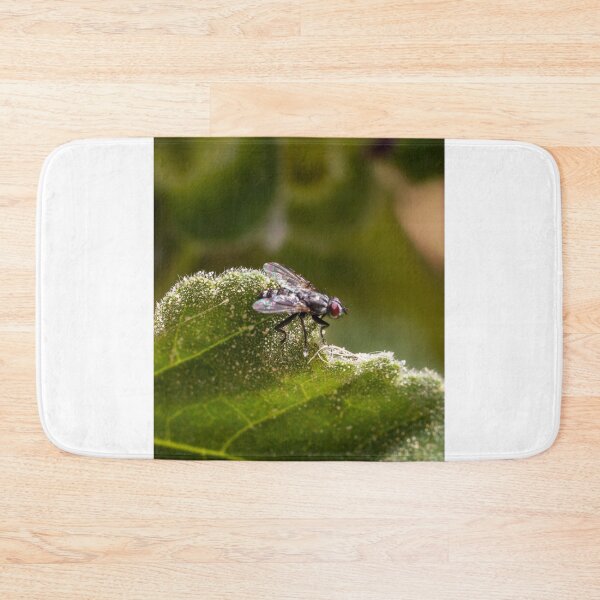 Item preview, Macro Close-Up of a Fly on a Fuzzy Green Leaf With Red Eyes and Iridescent Wings designed and sold by Nmallia.