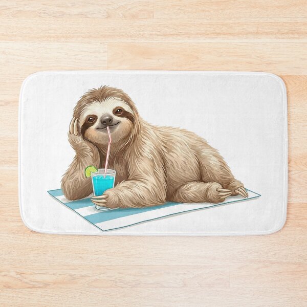 Item preview, Beach Sloth Relaxing With Summer Drink – Lazy Vacation Vibes Illustration designed and sold by Quiet Joy Studio.
