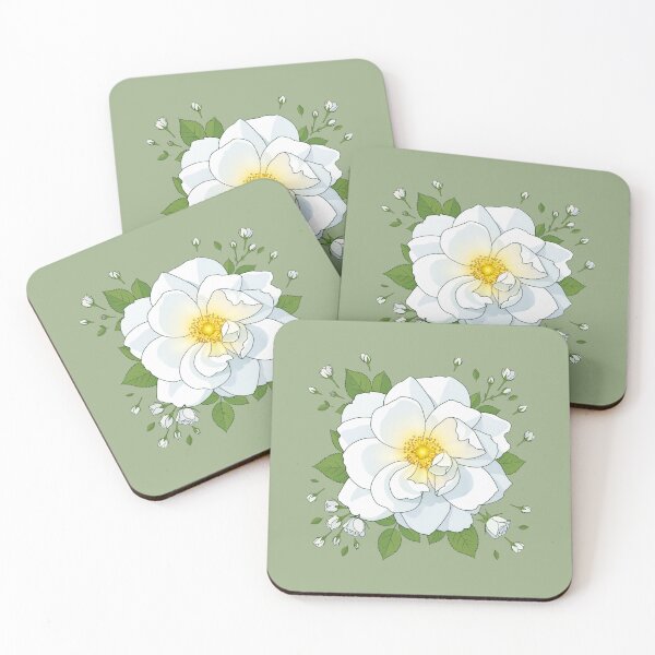Item preview, Glowing White Rose Botanical Illustration with Sunlit Center designed and sold by StoryVibes.