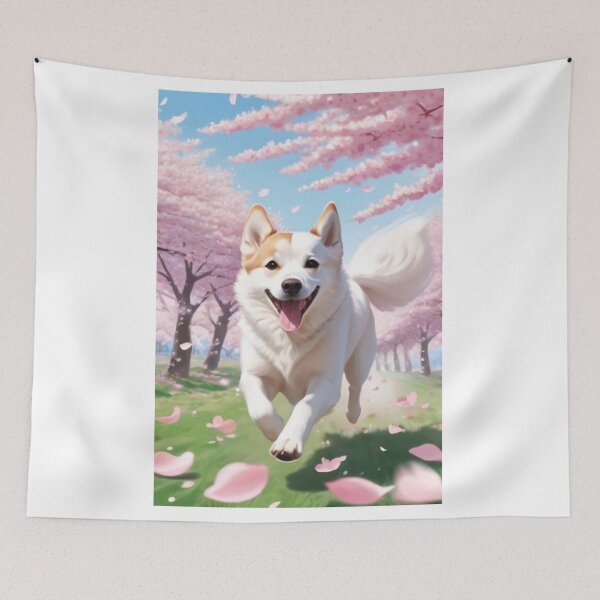 Item preview, Digital Art - Smiling Shiba Inu Dog, Spring Floral Atmosphere designed and sold by DoodyPets.