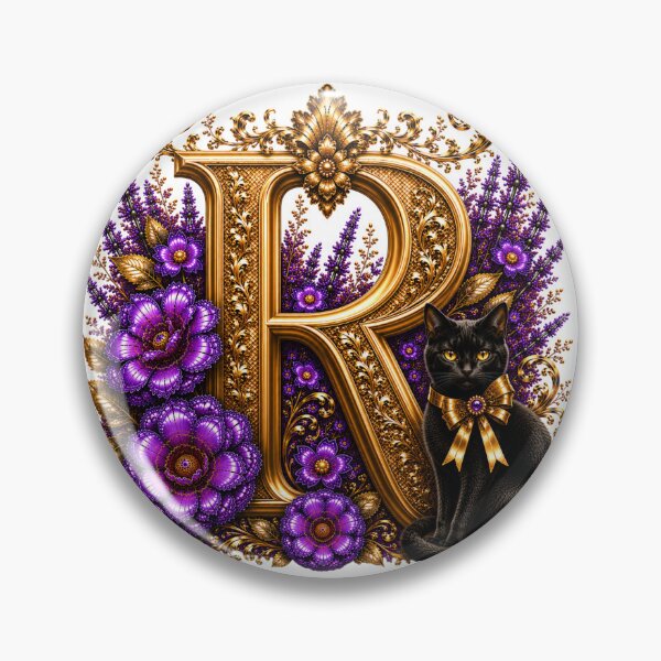 Item preview, Floral Letter R with Black Cat | Lavender Botanical Monogram | Elegant Gold Initial Design designed and sold by MoodLay.