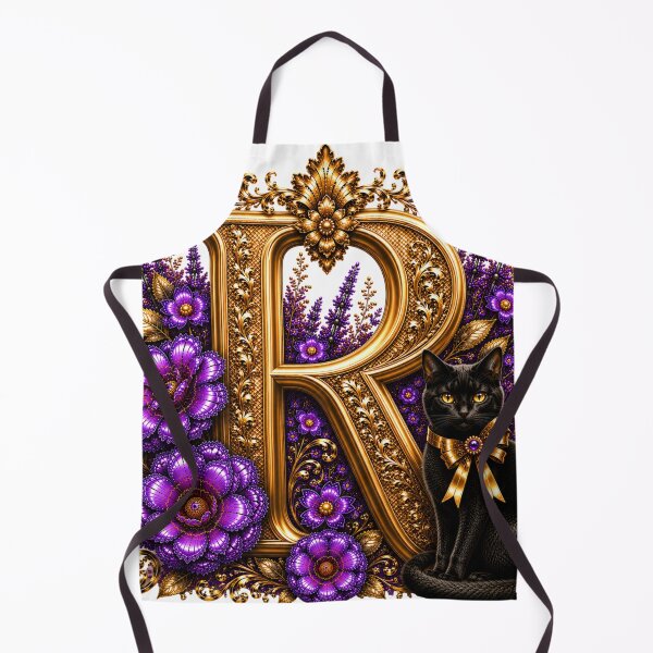 Item preview, Floral Letter R with Black Cat | Lavender Botanical Monogram | Elegant Gold Initial Design designed and sold by MoodLay.