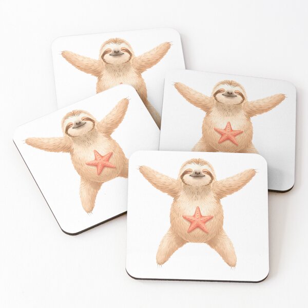 Item preview, Beach Sloth With Starfish – Happy Summer Relaxation Illustration designed and sold by Quiet Joy Studio.