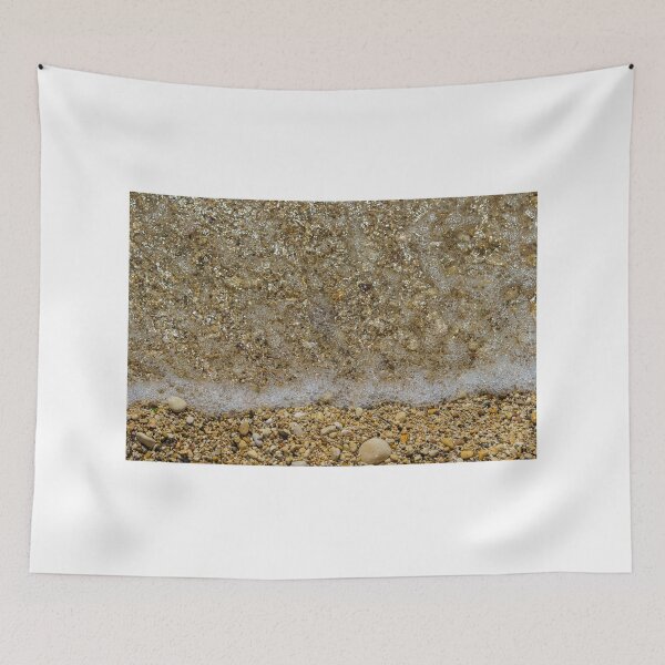 Item preview, Pebble Beach Shoreline With Clear Shallow Water, Gentle Wave Foam And Sunlit Stones designed and sold by Nmallia.