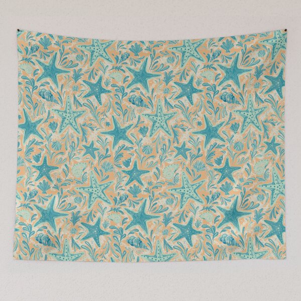 Item preview, Starfish Pattern | Turquoise Orange Coastal Beach Print | Sea Star Ocean Seamless Design designed and sold by MonNoir.