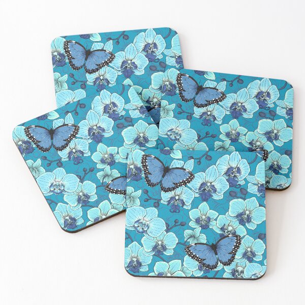 Item preview, Botanical Orchid Garden with Butterflies in blue designed and sold by Katerina Mitkova Kirilova.