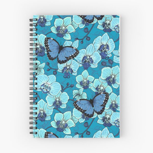 Item preview, Botanical Orchid Garden with Butterflies in blue designed and sold by Katerina Mitkova Kirilova.