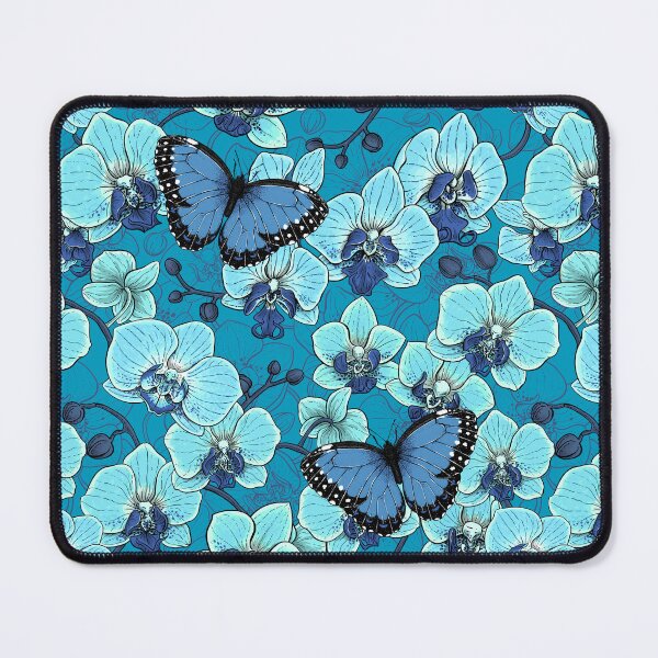 Item preview, Botanical Orchid Garden with Butterflies in blue designed and sold by Katerina Mitkova Kirilova.