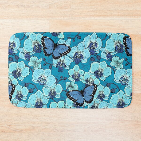 Item preview, Botanical Orchid Garden with Butterflies in blue designed and sold by Katerina Mitkova Kirilova.