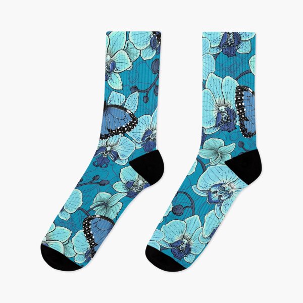 Item preview, Botanical Orchid Garden with Butterflies in blue designed and sold by Katerina Mitkova Kirilova.