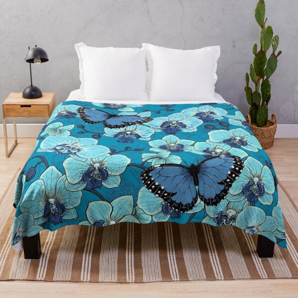 Item preview, Botanical Orchid Garden with Butterflies in blue designed and sold by Katerina Mitkova Kirilova.