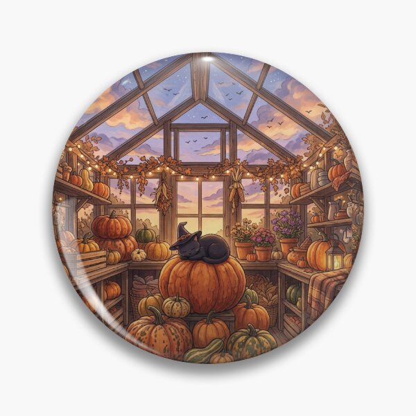 Item preview, Cozy Autumn Pumpkin Greenhouse - Cute Witch Cat Halloween Aesthetic Art designed and sold by raedattia.