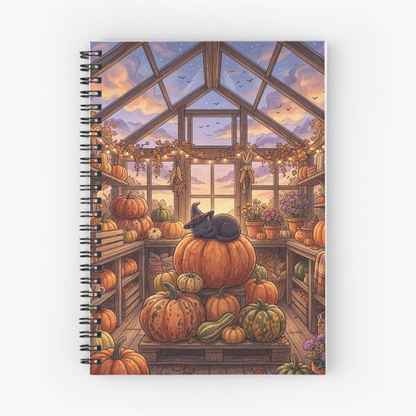 Item preview, Cozy Autumn Pumpkin Greenhouse - Cute Witch Cat Halloween Aesthetic Art designed and sold by raedattia.