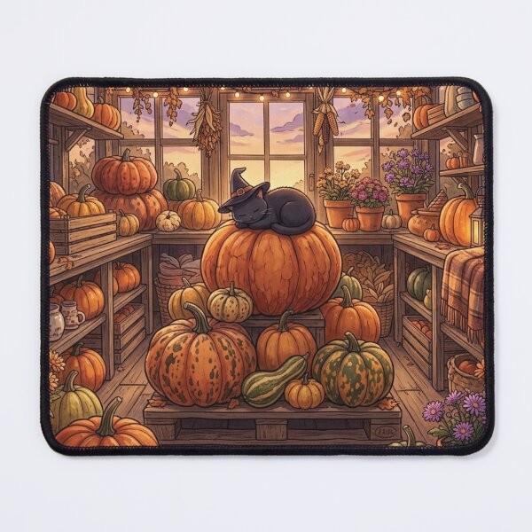 Item preview, Cozy Autumn Pumpkin Greenhouse - Cute Witch Cat Halloween Aesthetic Art designed and sold by raedattia.