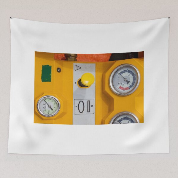 Item preview, Yellow Industrial Control Panel With Pressure Gauges, Dial and Safety Knob on Machinery designed and sold by Nmallia.