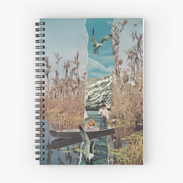 Item preview, paper collage bird lake fishing nature mountain vintage retro designed and sold by seventies.collages.