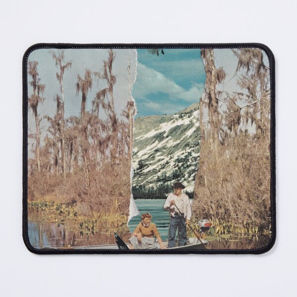 Item preview, paper collage bird lake fishing nature mountain vintage retro designed and sold by seventies.collages.