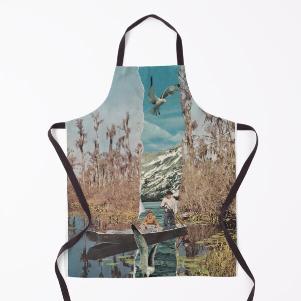 Item preview, paper collage bird lake fishing nature mountain vintage retro designed and sold by seventies.collages.