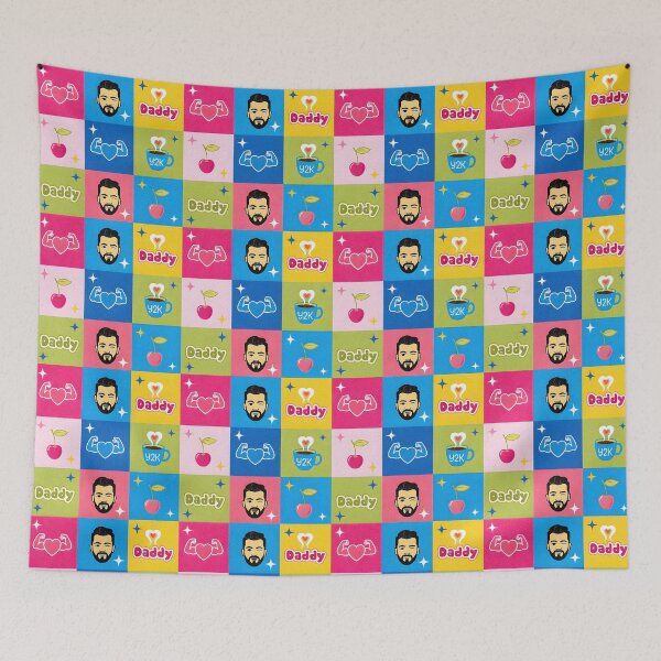 Item preview, Y2K Daddy Pattern - Bearded Muscle Coffee Cherry designed and sold by ZhivanCrimson.