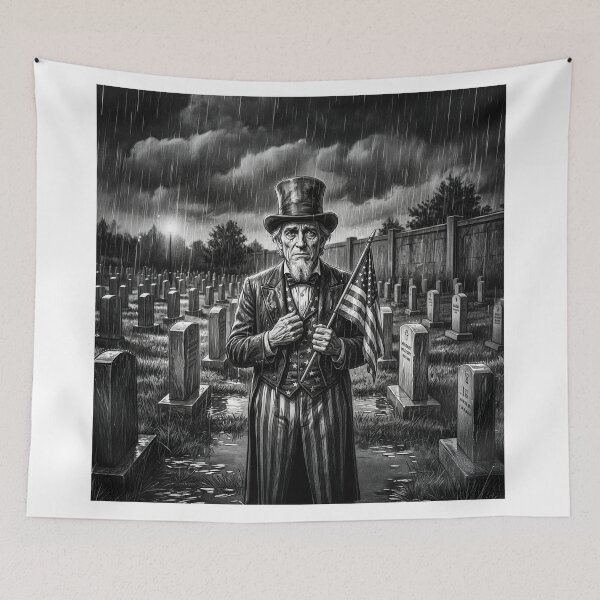 Item preview, Black & White Portrait Uncle Sam Crying In Military Cemetery designed and sold by Home Decor Art.