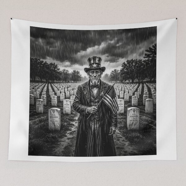 Item preview, Black & White Portrait Uncle Sam Crying In Military Cemetery designed and sold by Home Decor Art.