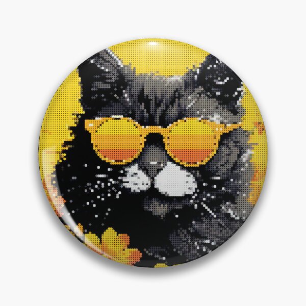 Item preview, Cool Gray Cat with Sunglasses and Yellow Orange Flowers Geometric Style Illustration designed and sold by A-C-G.