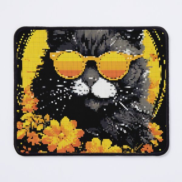 Item preview, Cool Gray Cat with Sunglasses and Yellow Orange Flowers Geometric Style Illustration designed and sold by A-C-G.
