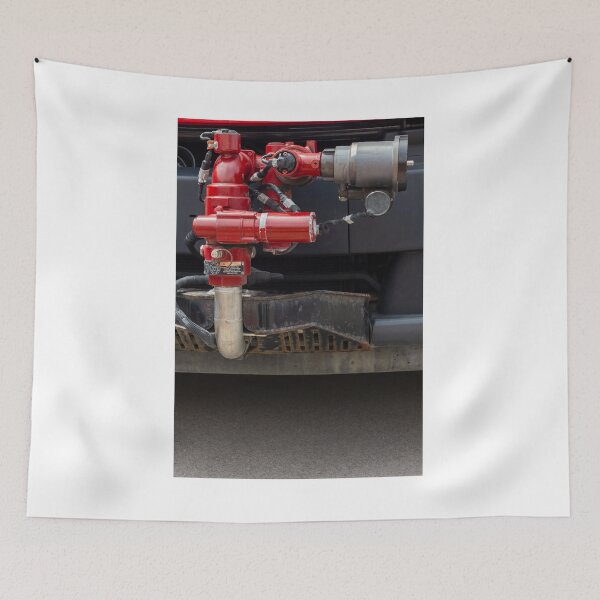 Item preview, Red Fire Truck Pump And Valve Assembly Mounted On Heavy Vehicle Chassis With Hoses And Connectors designed and sold by Nmallia.