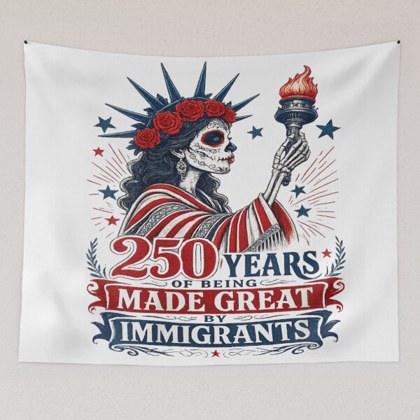 Item preview, USA 250 Years Sugar Skull Statue Of Liberty Immigrant Pride Protest Art designed and sold by Chaya Reid.