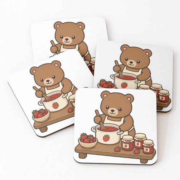 Item preview, Cute Bear Making Strawberry Jam | Kawaii Cottagecore Animal Sticker designed and sold by PawsGiggles.
