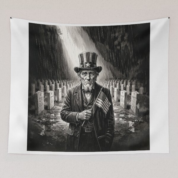 Item preview, Black & White Portrait Uncle Sam Crying In Military Cemetery designed and sold by Home Decor Art.