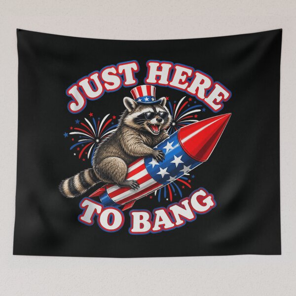 Item preview, Funny Fourth Of July Patriotic Raccoon Riding Rocket Fireworks Quote designed and sold by Phil Ben.