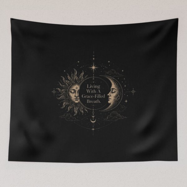 Item preview, Living With A Grace-Filled Breath – Celestial Sun & Moon Boho Vintage T-Shirt designed and sold by Obiechefu.