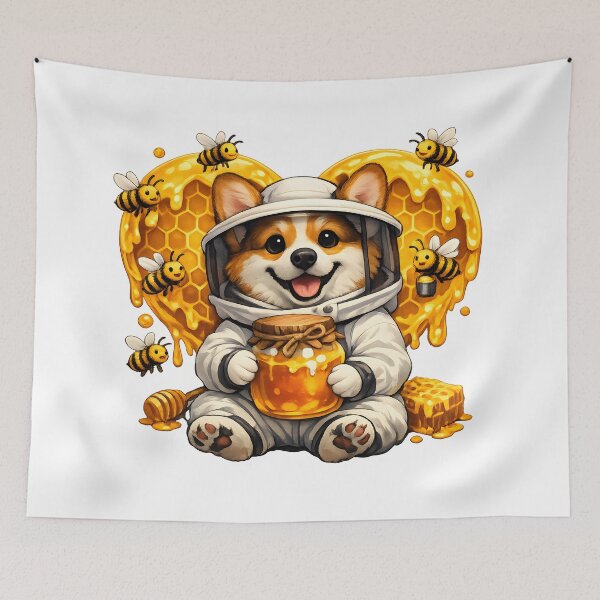 Item preview, Corgi Beekeeper with Heart Honey – Cute Honey Bee Dog Illustration designed and sold by builtforyou.