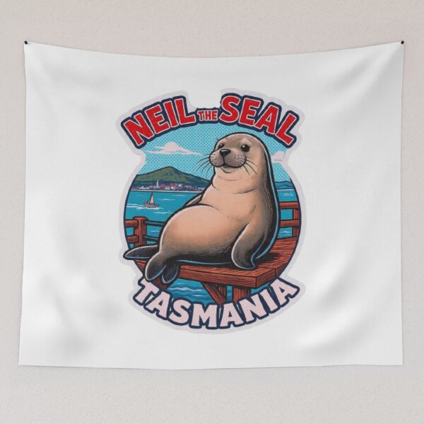 Item preview, Neil 126 The Seal Tasmania Hobart Retro Badge Sticker Tee designed and sold by BodaZZ.