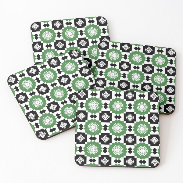 Item preview, Green, Black and White Geometric Floral Pattern designed and sold by SweetLilith.