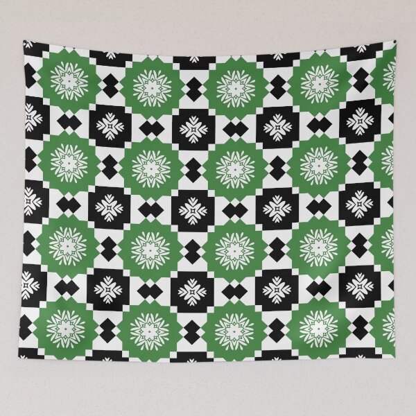 Item preview, Green, Black and White Geometric Floral Pattern designed and sold by SweetLilith.