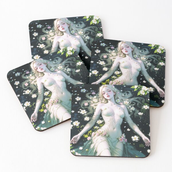 Item preview, Ethereal Flower Maiden Floating in Mystic Pond - Dreamy Fantasy Art designed and sold by ITSimagination.