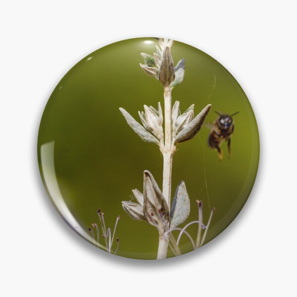 Item preview, Macro Shot Of Purple Wildflower With Bee In Flight On Soft Green Background designed and sold by Nmallia.