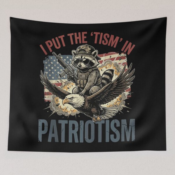 Item preview, Funny Tactical Raccoon Riding Eagle Patriotic US Flag Graphic Meme T-Shirt designed and sold by Capisedo.