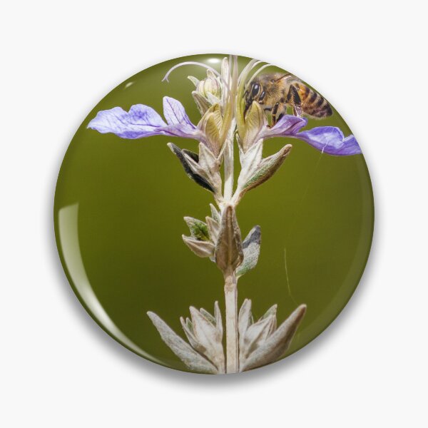 Item preview, Macro Shot Of Purple Wildflower With Bee In Flight On Soft Green Background designed and sold by Nmallia.