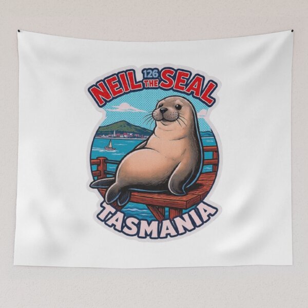 Item preview, Neil 126 The Seal Tasmania Hobart Waterfront Retro Badge Sticker Tee designed and sold by BodaZZ.